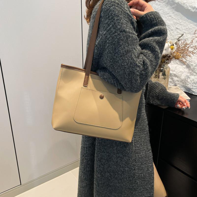 Trendy Black White Brown Khaki Pu Tote Bag For College Students And Everyday Use