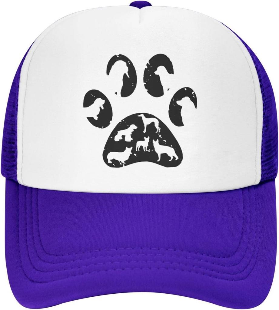 Dog Paw Print Silhouette Trucker Hat Polyester Mesh Baseball Cap Outdoor Adjustable Snapback for Adult