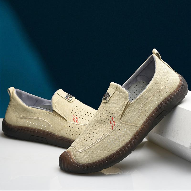 2025 Summer Hollow Canvas Men's Shoes Foreign Trade Old Beijing Cloth Shoes One Pedal Breathable Driving Shoes Breathable Dad Shoes