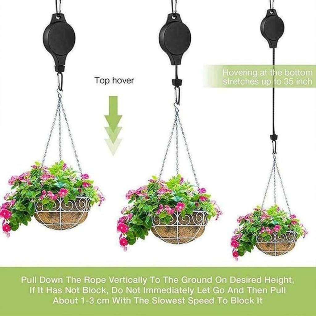 3 PCS Plant Pulley Hanger with Metal Ceiling Plant Hooks Retractable Plant Hook Pulley Adjustable Plant Hanging Pulleys for Garden Baskets Bird Feeder