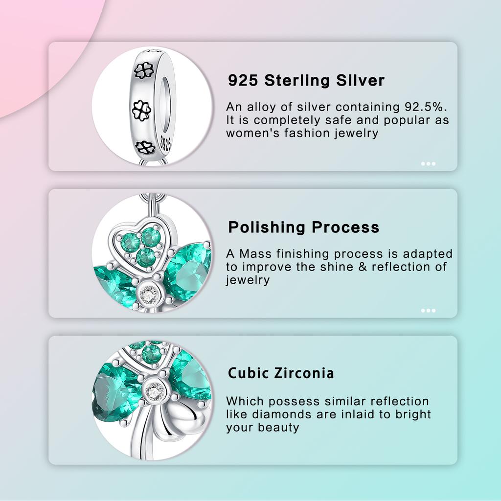 Metal Clover Pendant Green Zircon Shines Brightly Fit 4Mm Aperture Make Your Own Bangle Necklace Fine Accessory Making Elegant Fashion Beautiful