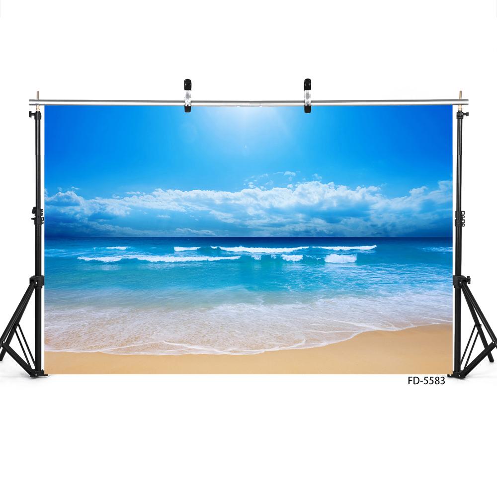 Sea Sand Beach White Clouds Photographic Backdrop Vinyl Cloth Fond Background Photo Studio for Children Baby Portrait Photobooth
