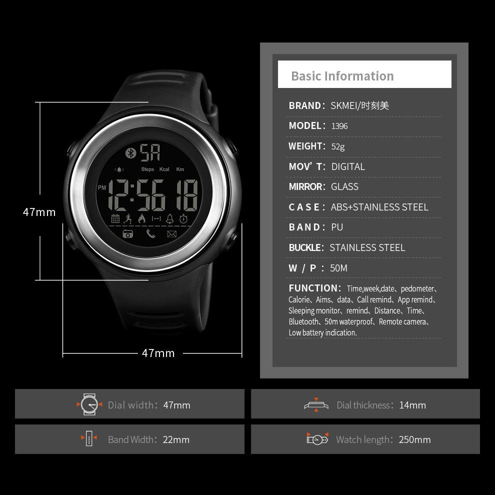 SKMEI Bluetooth Smart Watch Men Pedometer Stopwatch Waterproof Mens Sports Watches LED Digital Watch