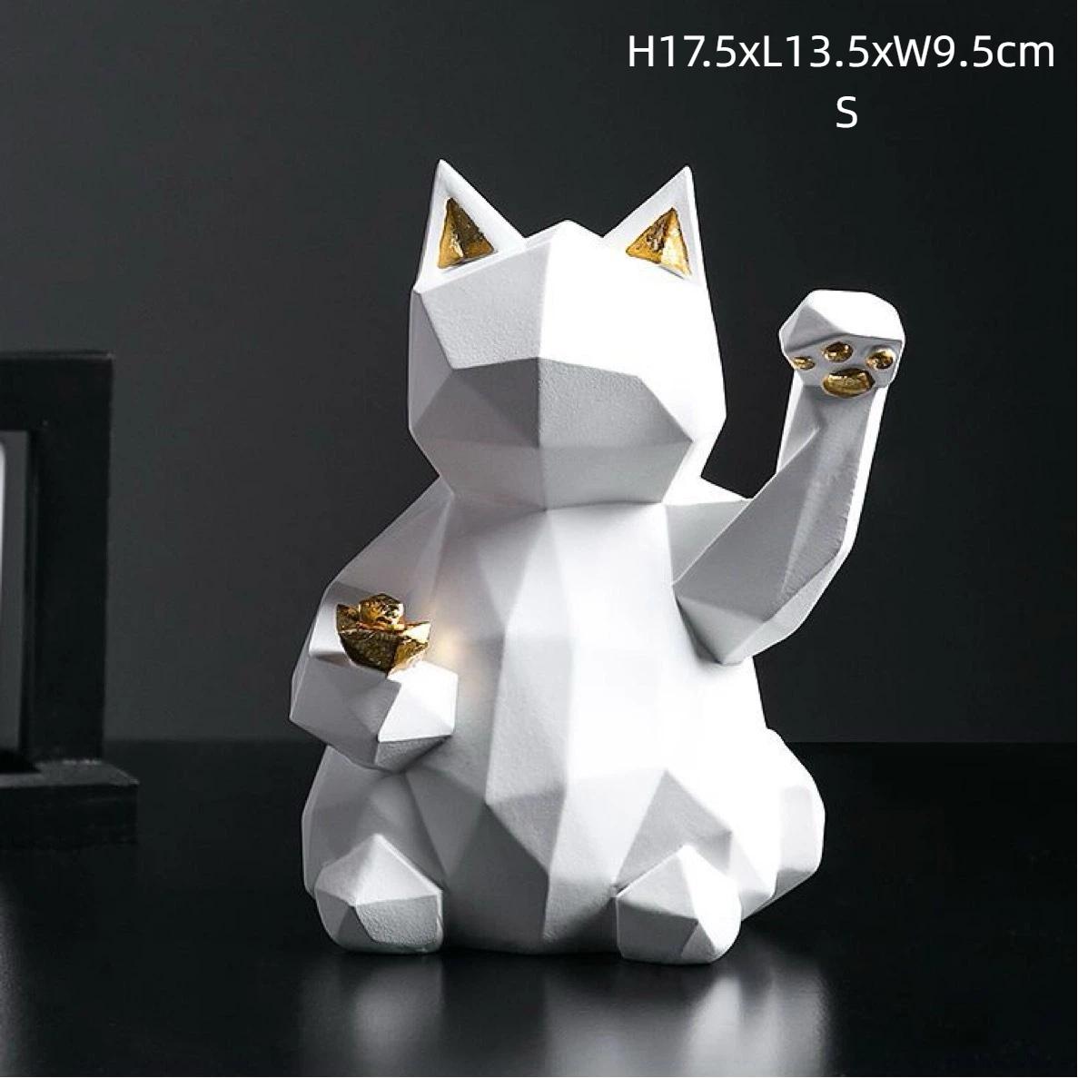 

Lucky Cat Resin Figurine – Feng Shui Maneki Neko Desktop Decoration for Home & Office White S