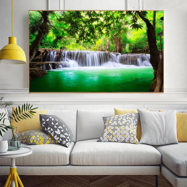 Modern Waterfall Lake Landscape Canvas Print Frameless Wall Art Poster for Living Room Decor