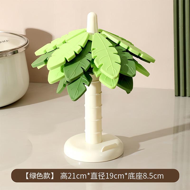

Creative Desktop Thermal Insulation Mat, Dining Table Ornament, Advanced Sense, A Tree, Household Foldable Silicone Anti-scalding and Non-slip Pot Mat trunk storage rack + 4 leaves