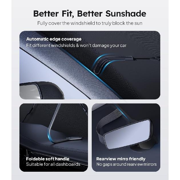 2025 Ice-Shield Car Windshield Sun Shade [100% Sun Block, 4Th-Gen Cooling Tech] Reflective Heat Ulation, Portable Foldable Front Window Sunshade