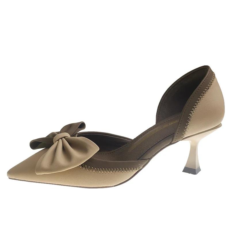 Fashion Women's Fashion Single Shoes Spring New Pointed Head Shallow Mouth Butterfly Knot Collocation Color Slip-on High-heeled Shoes