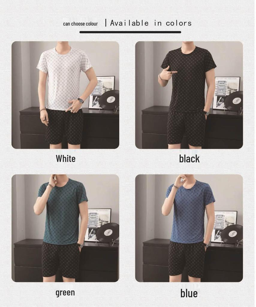 Herren Sommer Eis Seide Buchstaben B Print T-Shirt und Shorts Set - Leicht, Weich, Bequem, Kurzarm.