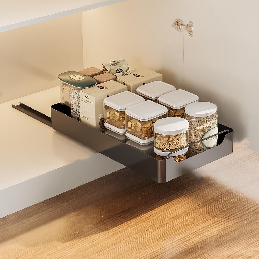 Pull-out Drawer Type Storage Tray Carbon Steel Spice Box Storage Rack Cabinets Organizer  Bathroom