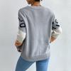 Vintage Fashion Elegant Casual Autumn and Winter Women's Long-sleeved Leopard Hit Color Knitted Sweater