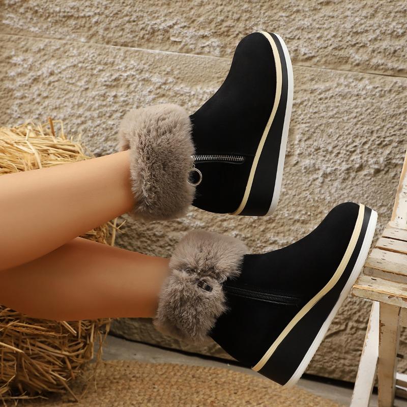 Winter New Anti-slip Warm Women's Fleece Platform Wedge Cotton Shoes Short Snow Boots