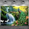 2D Peacock Forest Waterfall Wall Tapestry Nature Background Cloth for Home Decor