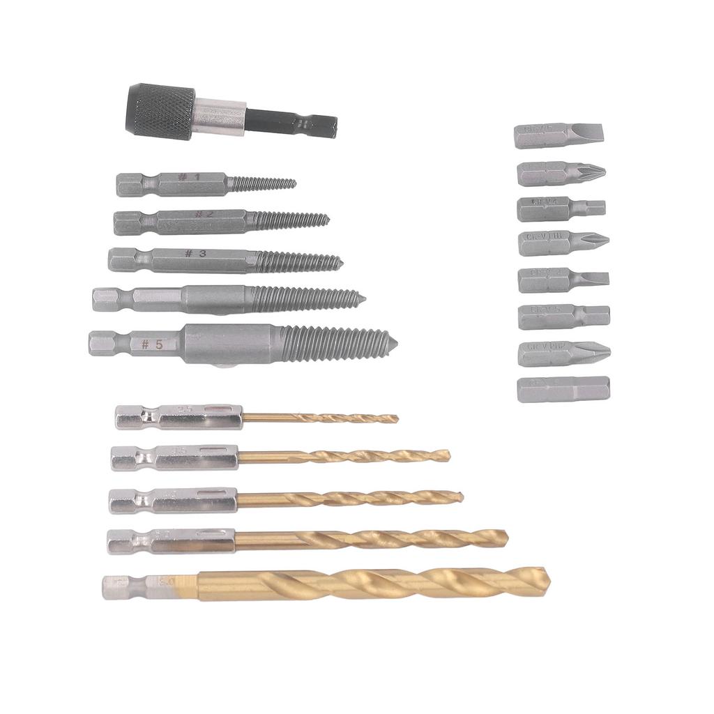 Screw Extractor Set Damaged Broken Bolt Remover Hex Shank Twist Drills with Screwdriver Bit Kit