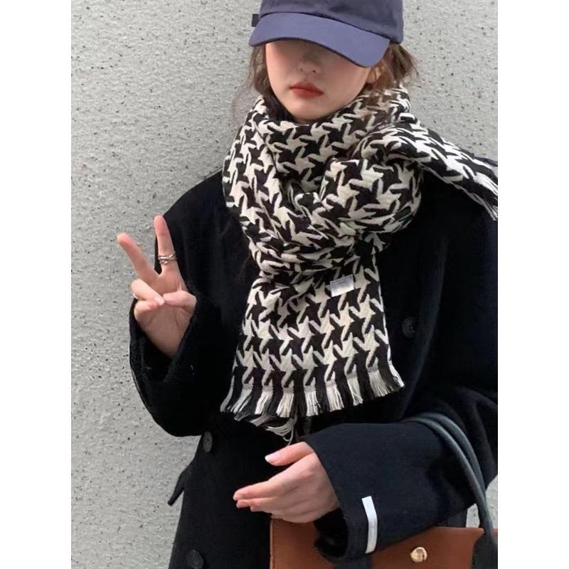 

Шарф женский зимний High-end Sense Cashmere Warm Girl Thousand Bird Grid Scarf Atmosphere Sense Day чёрный
