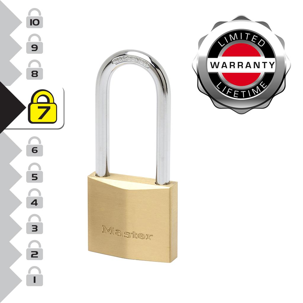 Master Lock Brass Padlock with Thick Body and Long Shackle, Key, 50x115x17 mm
