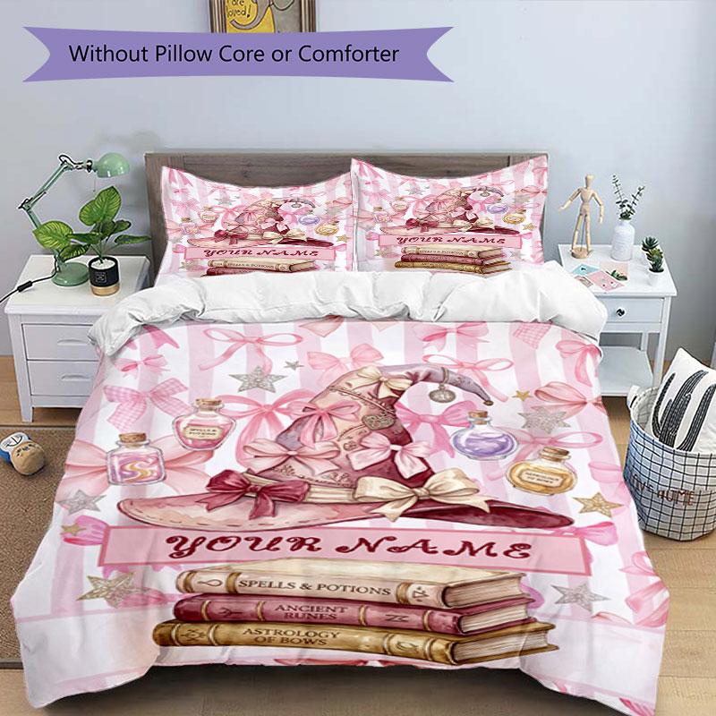 3PC Custom Name Witchcraft Magic Bedding Set Duvet Cover Closure Includes 1 Duvet Cover & 2 Pillowcases for Bedroom