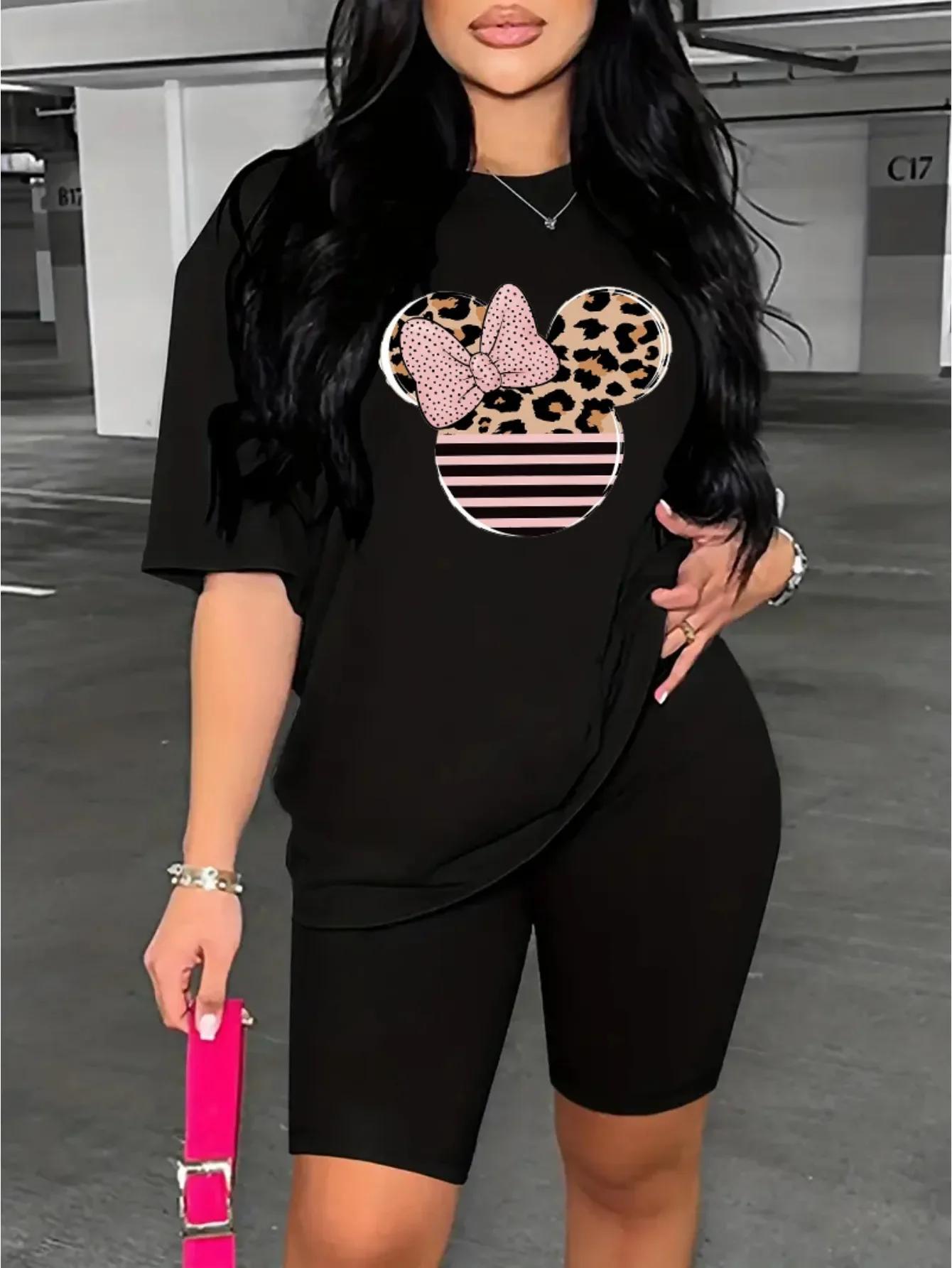 

Женские повседневные спортивные футболки с коротким рукавом и мультяшным принтом, свободный топ для тренировок для девочек 4XL