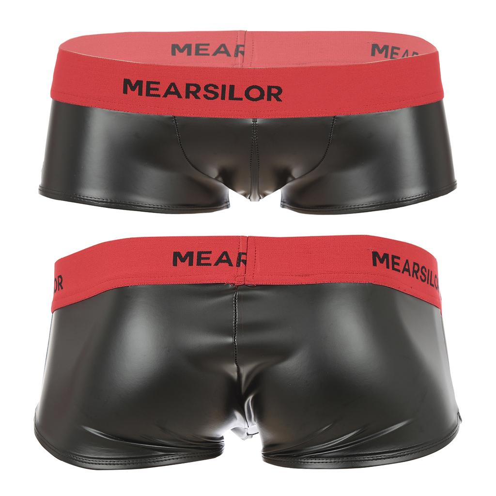Mens Latex Boxer Briefs Low Rise Design Letter Print Waistband Convex Pouch Underwear Nightclub Loungewear