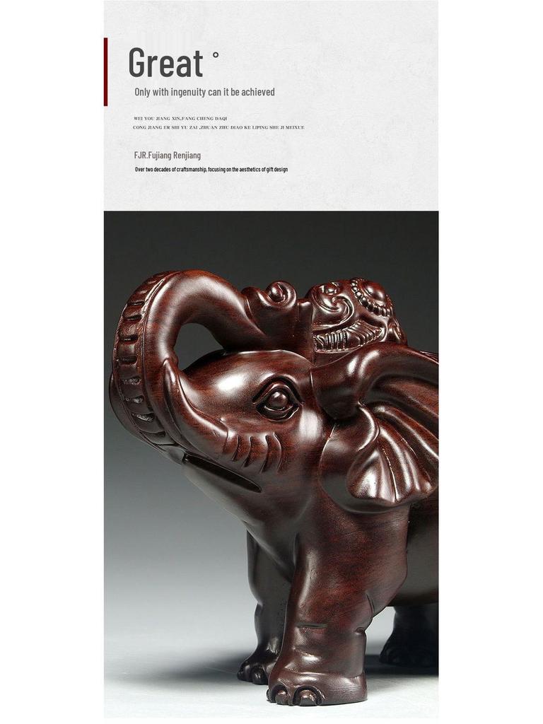 Large Ebony Wood Elephant Carving Set - Home Decor & Housewarming Gift