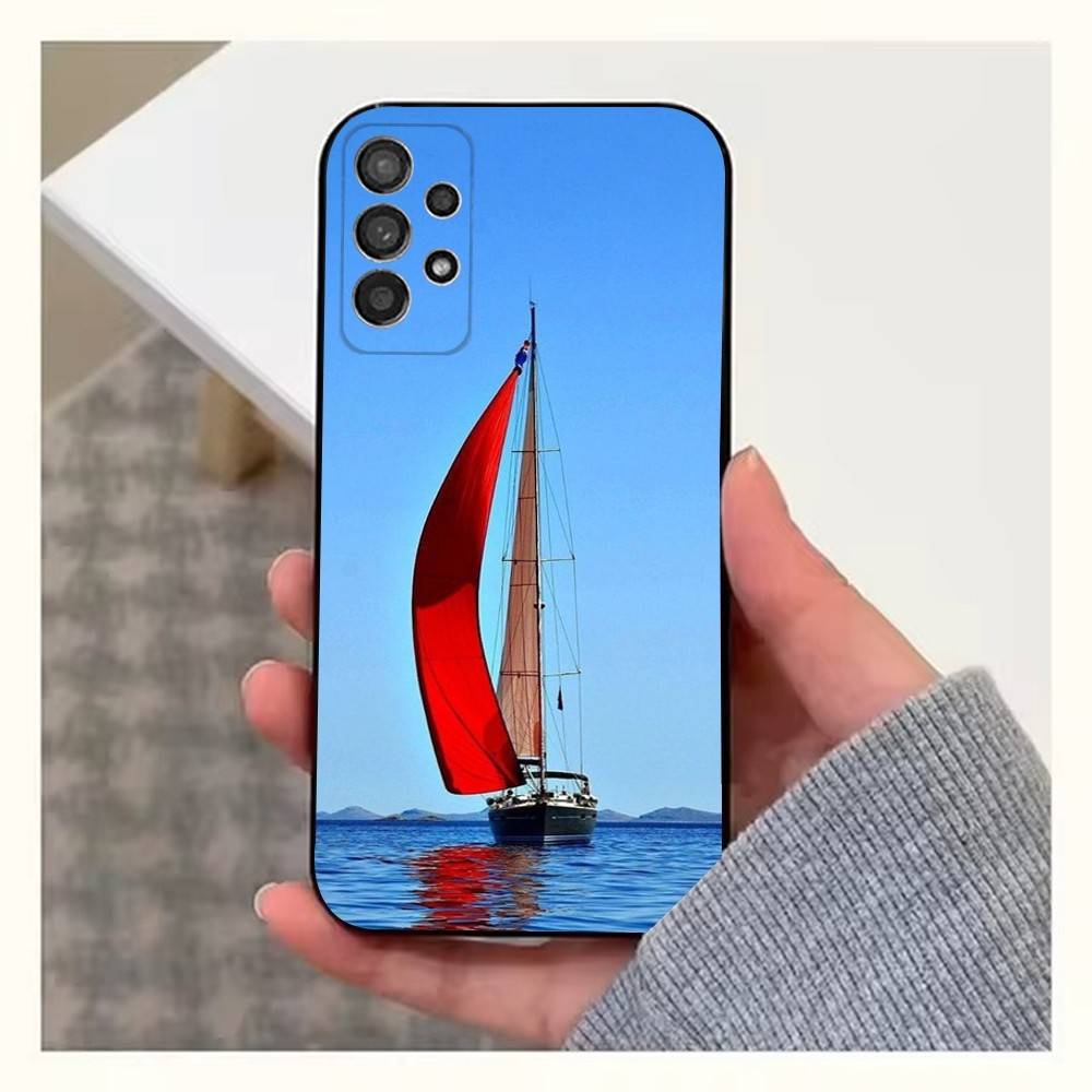 Sailing Boat Case For Samsung S10,Plus,S9,S22,S25,Ultra,S24,S21,S20,S23,FE,Lite,Soft Silicone Black