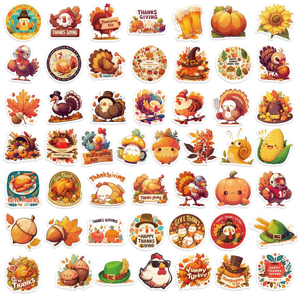 50-200 Thanksgiving Stickers Fall Harvest Festival Celebration Turkey Maple Leaf Graffiti Stickers Decorating Luggage