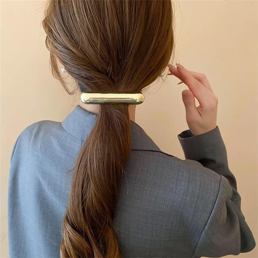 New Korean Stylish Smooth Metal Thick Long Hair Clip Spring Clip Dome Ponytail Headband Ponytail Fixer Women's Hair Accessories