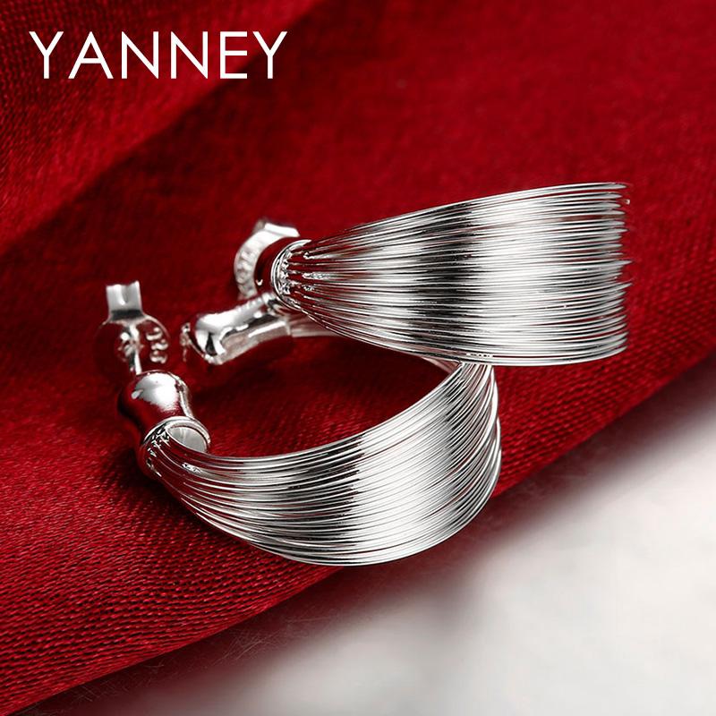 Fashion 925 Sterling Silver 20MM Multi-Wire Round Stud Earrings for Women Wedding Jewelry Gifts Party Earrings Wholesale
