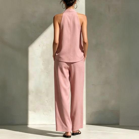 Women's Two Piece Set, Sleeveless V Neck Vest Top And Wide Leg Pants Matching Sets, Casual Business Office Work Outfits