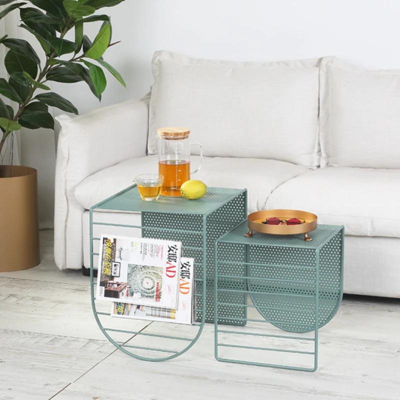 Nordic Multifunctional Wrought Iron Sofa Coffee Table Home Living Room Furniture TV Cabinet Combination Coffee Table Decoration