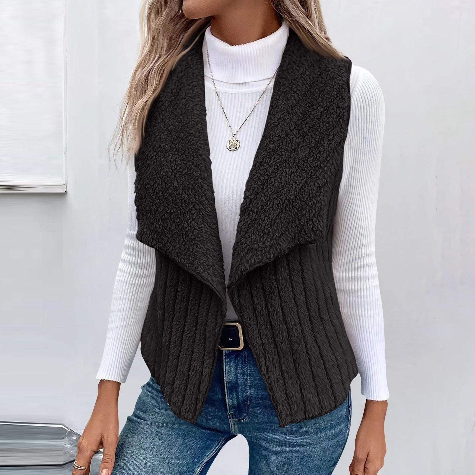 

Женская мода и зима повседневная однотонная безрукавка универсальная жилетка куртка XXL чёрный