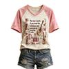Women's Casual V-Neck Short Sleeve Letter Graphic T-Shirt