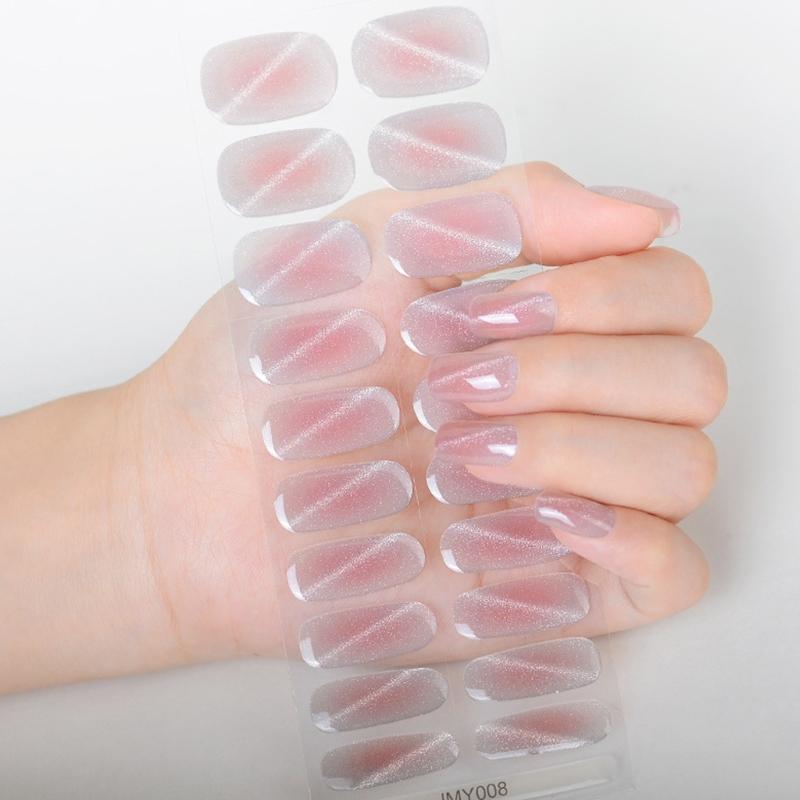 Semi Curing Gel Nails Polish Strips Gradient Self Adhesive Gel Nail Sticker Full Cover French Tip Nail Wraps for Women