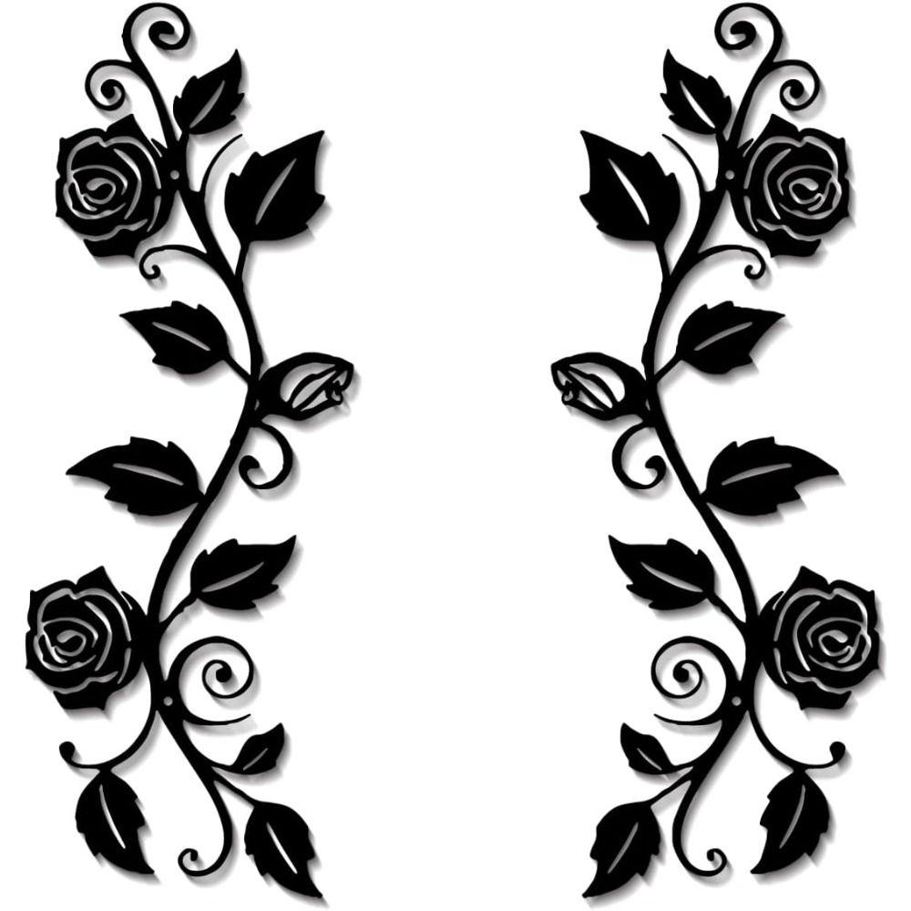 Metal Wall Art Black Vintage Rose Leaf Tree Decor 2 Piece Set
