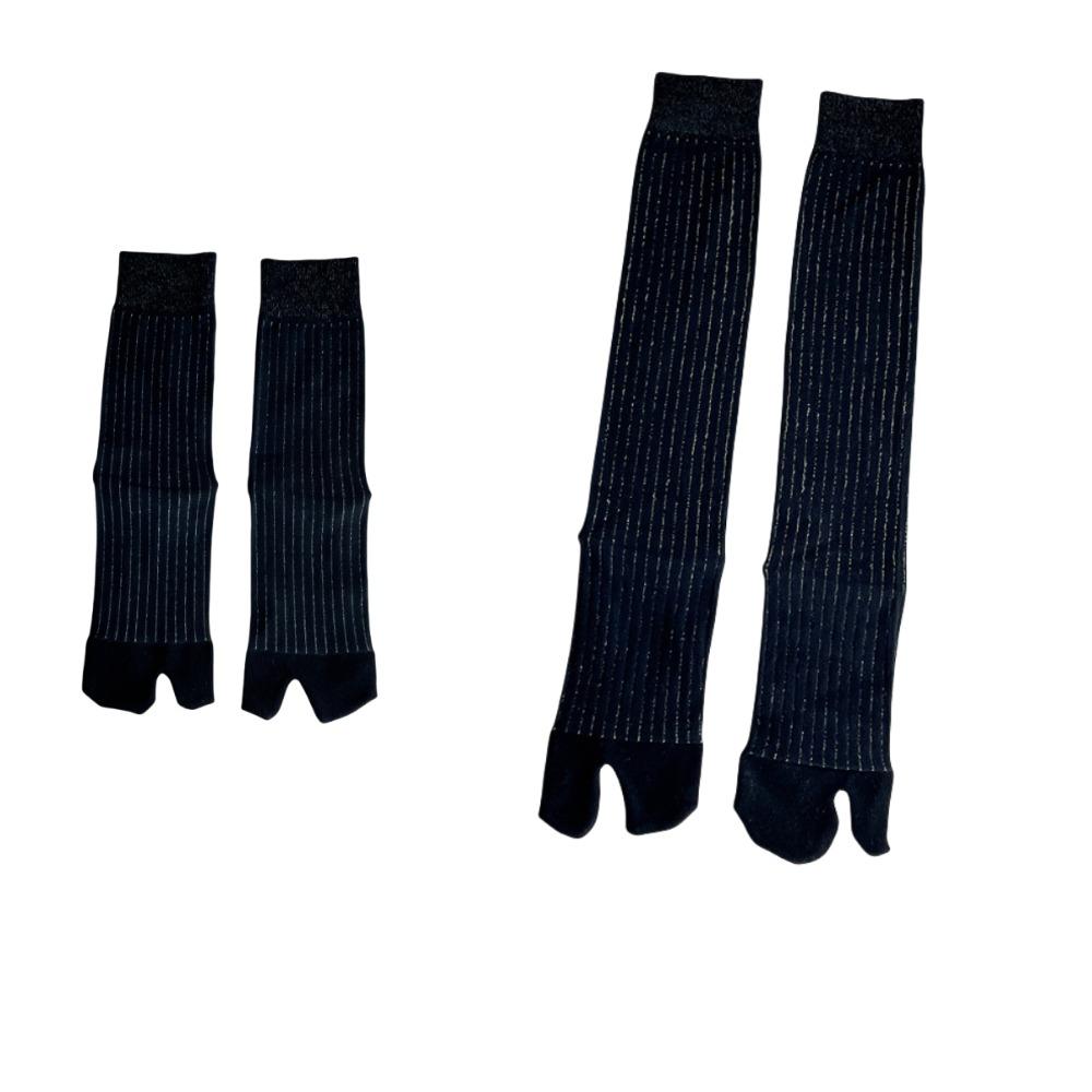 

2Pairs Sweet JK Two Toe Socks Stripe Mid-calf Socks Breathable Knee High Socks Girl Black Long Short