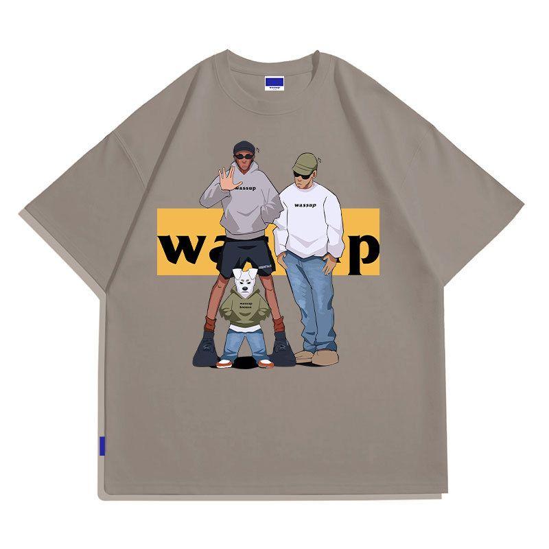 Wassup Heods Short-Sleeve T-Shirt for Men, Heavyweight American High Street Style, Trendy Brand, Ins Couple Half-Sleeve Summer Wear