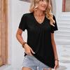 Camiseta de verano para mujer, camisetas holgadas con cuello en V plisadas de Color liso, camisetas con mangas con volantes
