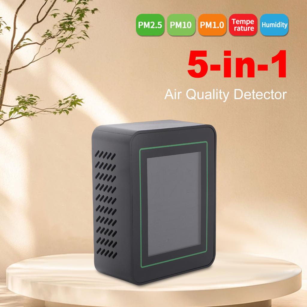 5 in 1 Air Quality Monitor, PM2.5 PM10 PM1.0 Detector with LCD Color Screen, Portable Temperature Humidity Meter for