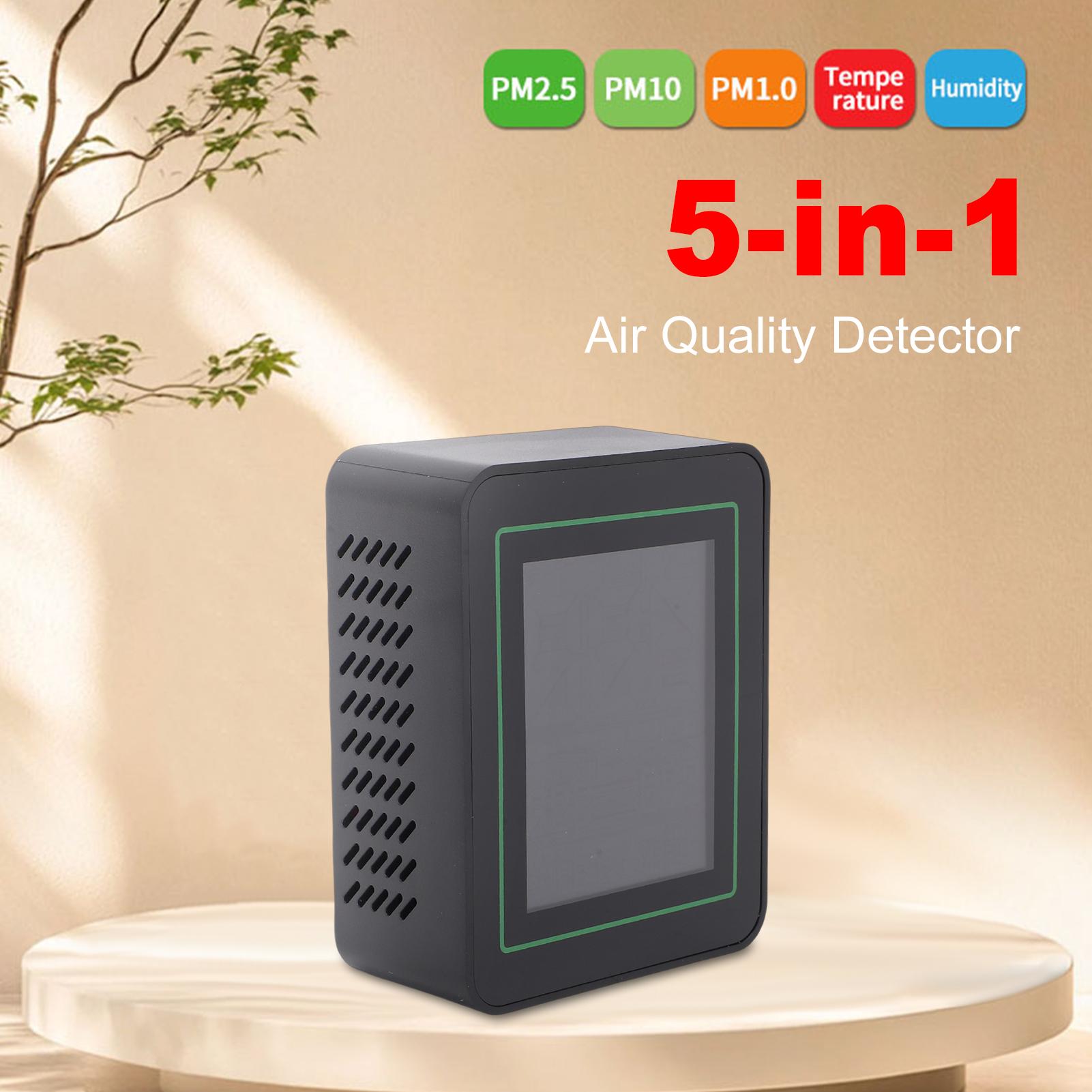 

5 in 1 Air Quality Monitor, PM2.5 PM10 PM1.0 Detector with LCD Color Screen, Portable Temperature Humidity Meter for Type 1