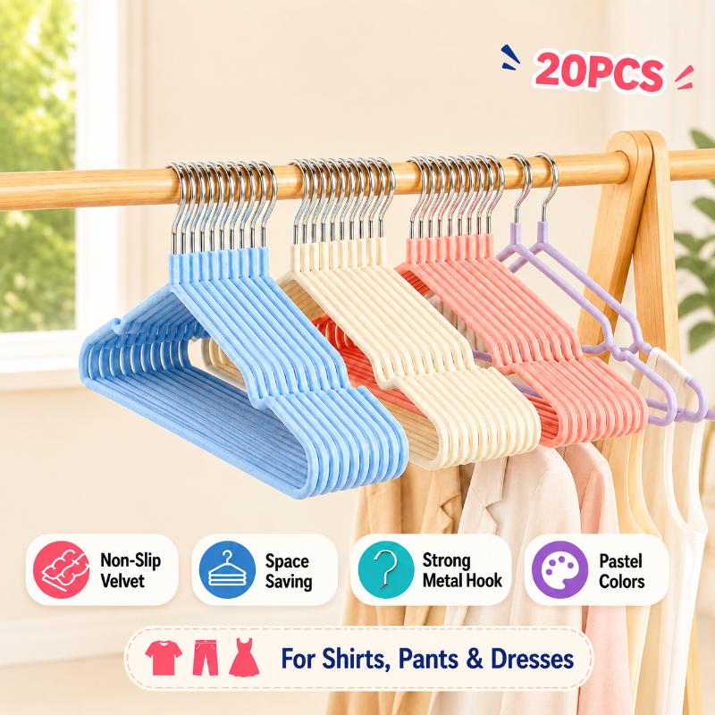 20Pcs Scratch Resistant Plastic Dipped Clothes Hangers Durable Garment Racks for Home Travel Laundry Drying