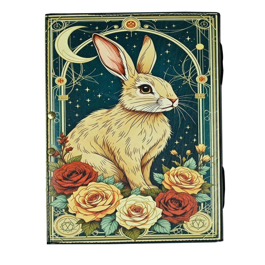Bunny Rabbit Leather Grimoire Journal: Handmade Deckle Edge Paper