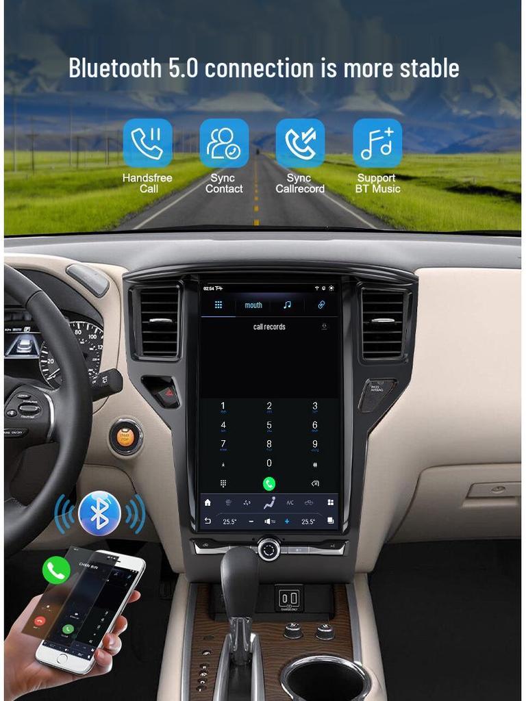 Compatible with 2012-2020 Nissan Pathfinder: 14.8-inch Android Car Stereo with Qualcomm Central Control and Navigation.