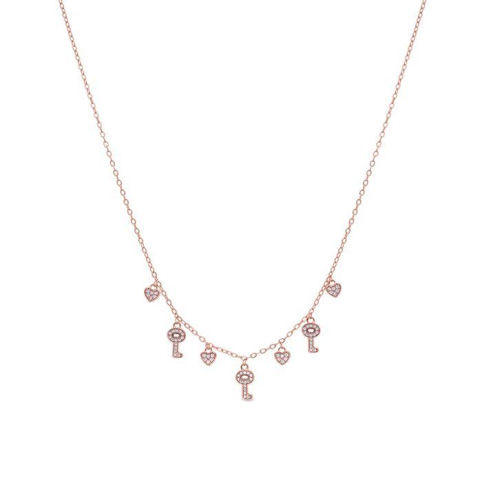 Collier - LUXENTER - Muraz - Finition or rose 18 carats - Zircone brillante - Longueur 42+5 cm