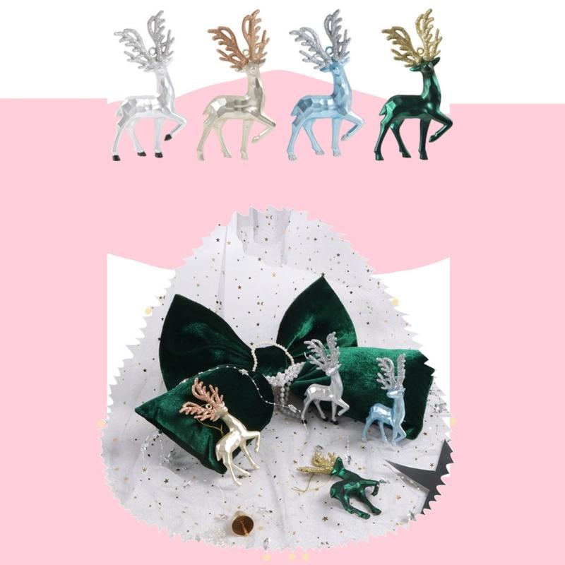 3D Christmas Deer Figures Ornament , 4 Plastic Tree Decorations with Reflective Finish and Sparkling Horns for Holiday Displays