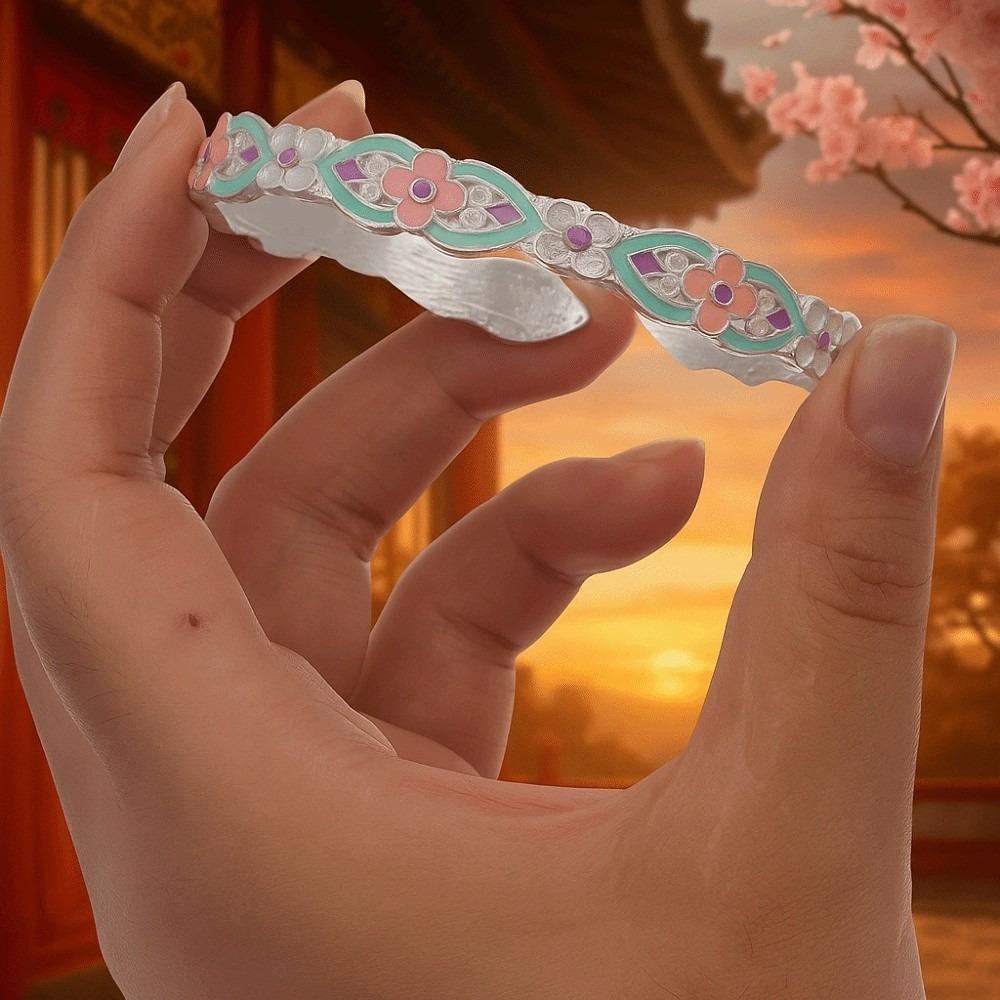 Traditional Chinese Bracelets Classic Open Hand Bracelet Elegant Flower Bangle  Party