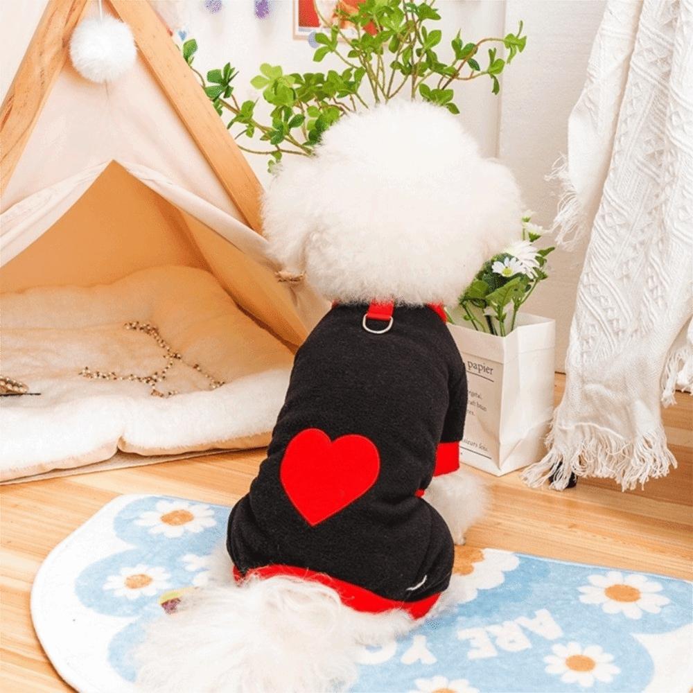 Fashion Warm Heart Pattern Dog Jumpsuit Comfortable Polar Fleece Dog Pajamas Soft with D Ring Dog Towing Suit Outdoor Walk