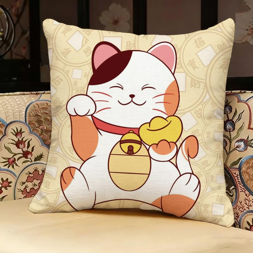 Rich Luck Money Cat Pillow Case Pillowcase, Double-Sided Printed, Sofa Cushion, Bedroom Headboard Pillow