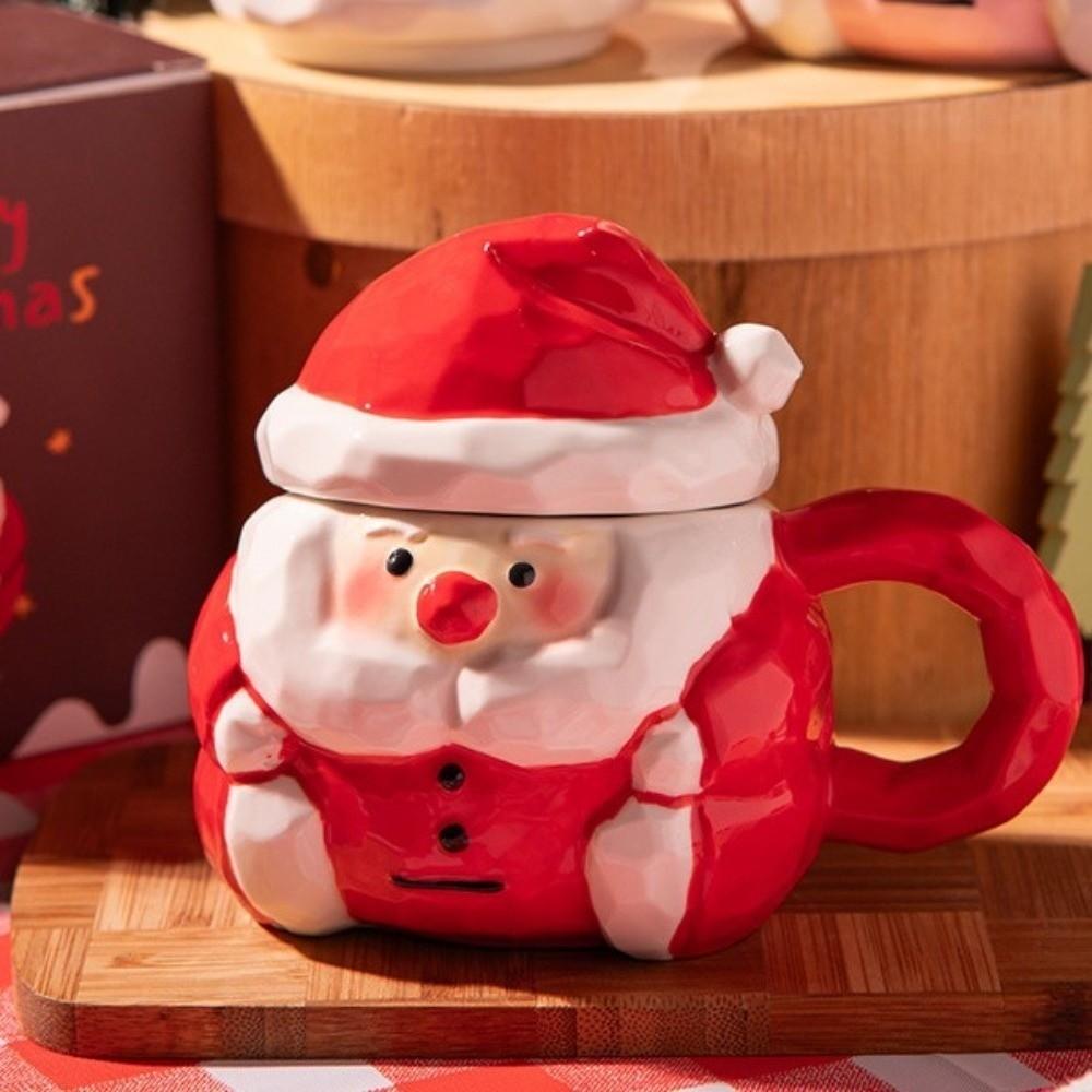 360ML Christmas Gift Mug Santa Claus Ceramic Breakfast Drinkware Wide Mouth with Handle and Lid Santa Claus Ceramic Cup