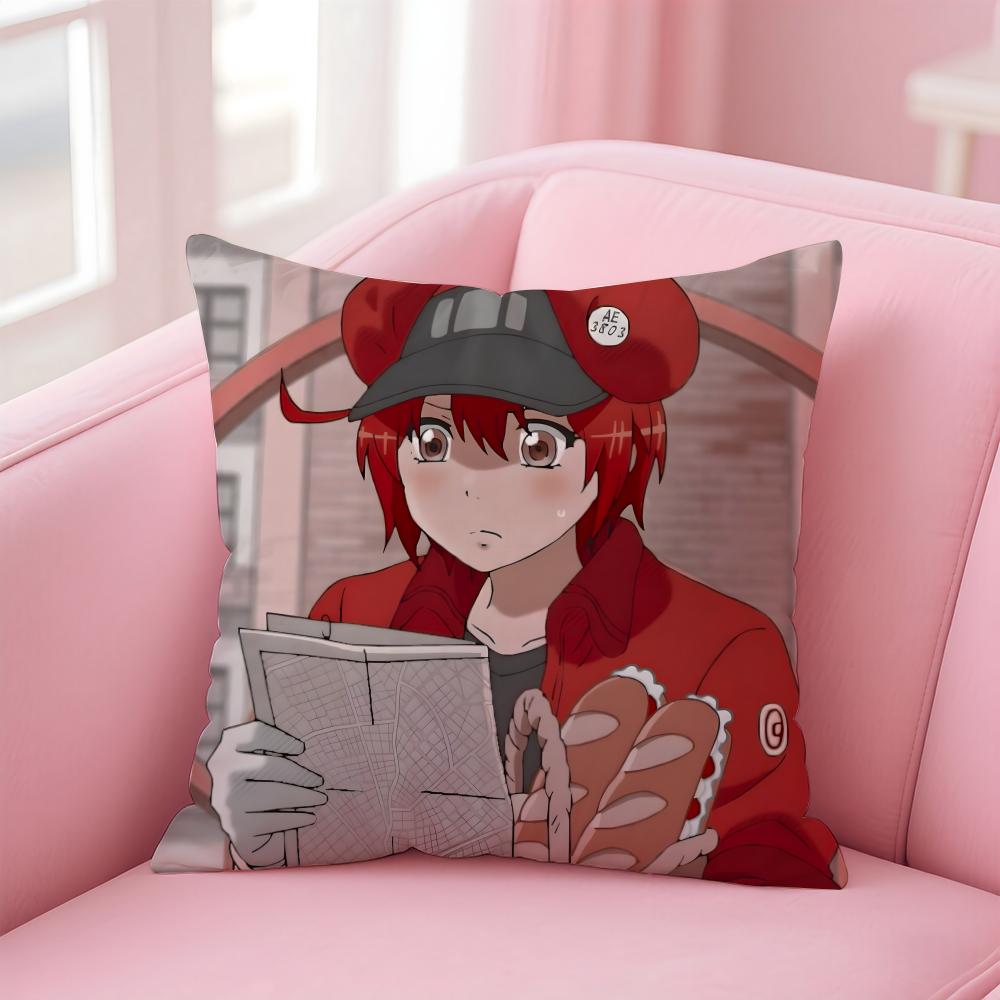 Anime C-Cells at WorkS Cushion Cover Comfortable Reversible Pillow Cover Ideal for Car Sofa Bedroom & Beyond