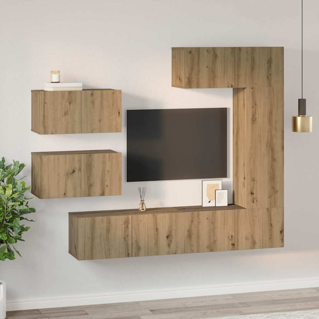 Wall Mounted TV Cabinet Set 6 pcs Artisan Oak Wood Based Material